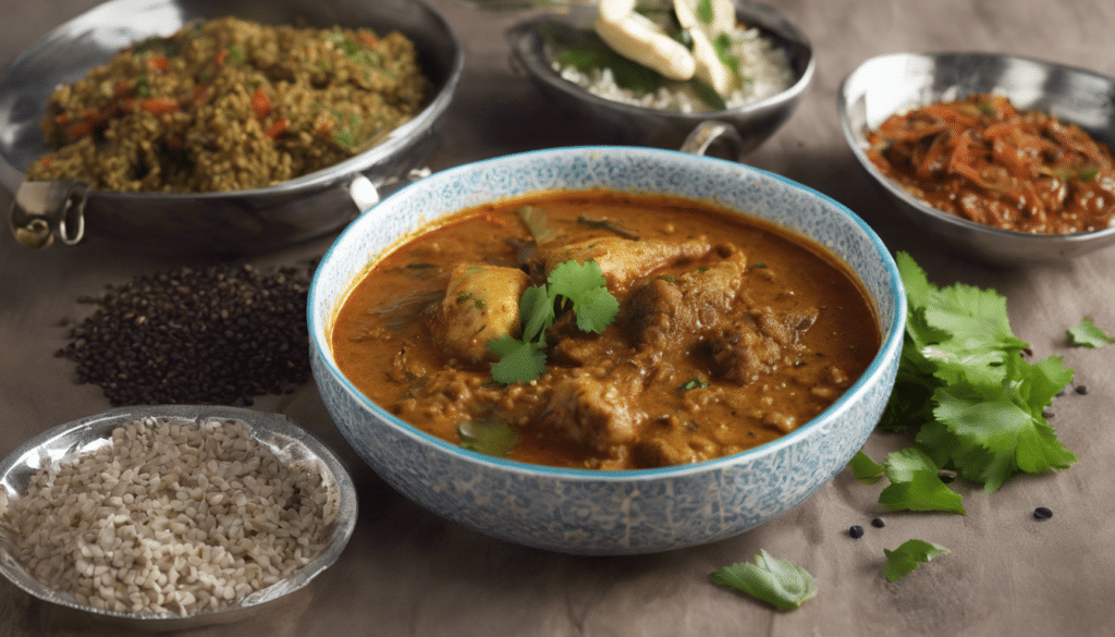 Ajwain Fish Curry: Fish cooked with ajwain seeds and a tangy tamarind sauce