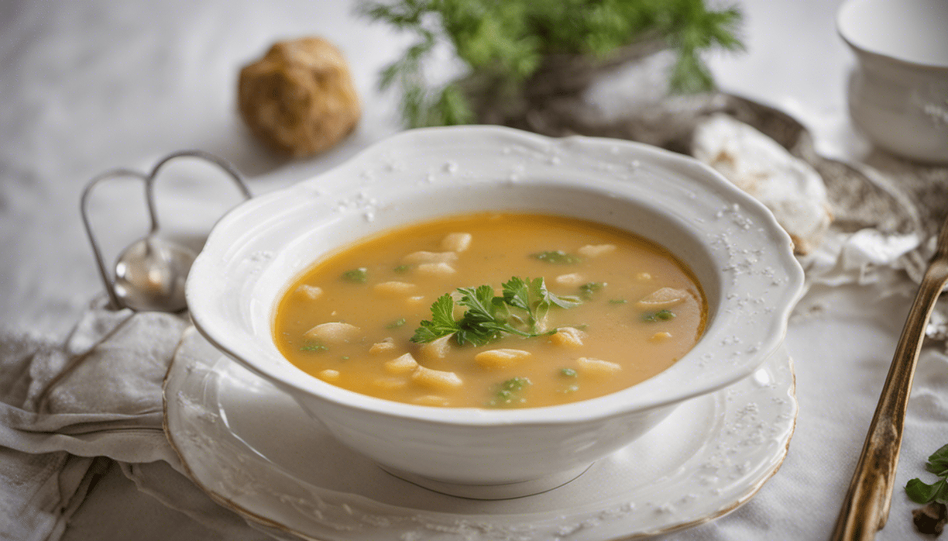 A bowl of Alexanders Soup garnished with fresh mint and a dollop of Greek yogurt