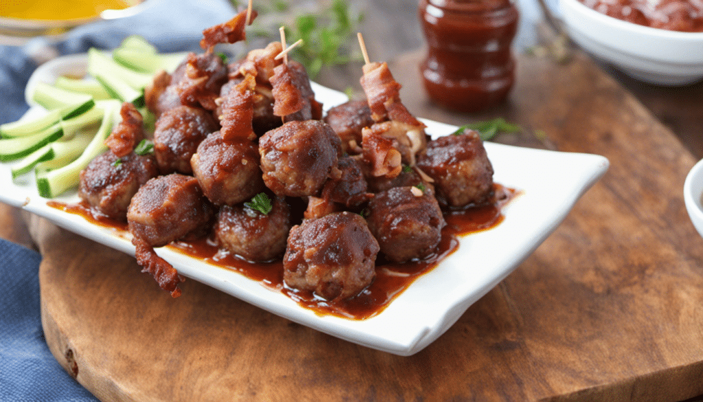 BBQ Bacon Wrapped Meatballs with Tangy Dipping Sauce