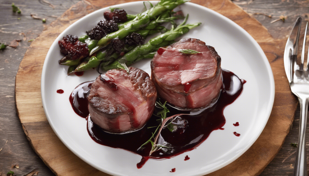 Bacon-Wrapped Venison Medallions with Red Wine Reduction