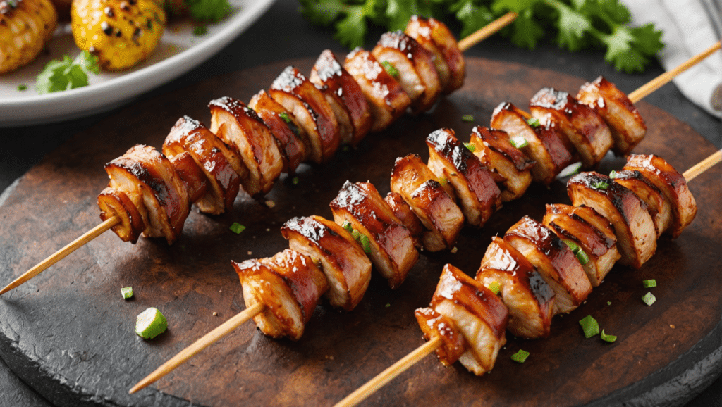 Bacon-Wrapped Maple-Glazed Chicken Skewers