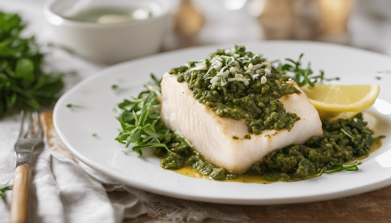 Baked Halibut with a Pennyroyal Pesto