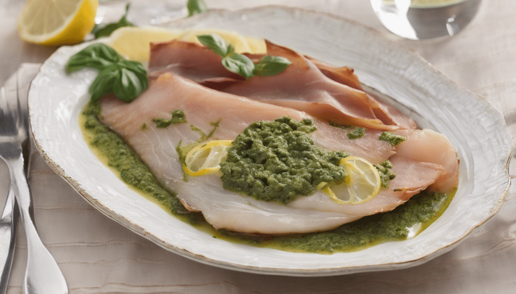 Baked Lemon Sole with Prosciutto and Pesto