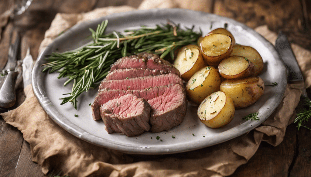 Beef Tenderloin with Herb Butter and Rosemary Potatoes