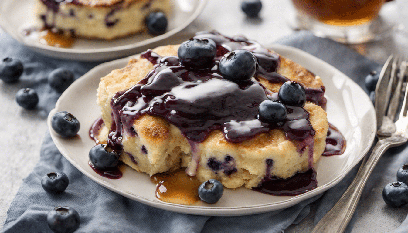 Blueberry Pancake Casserole with Maple Syrup Drizzle