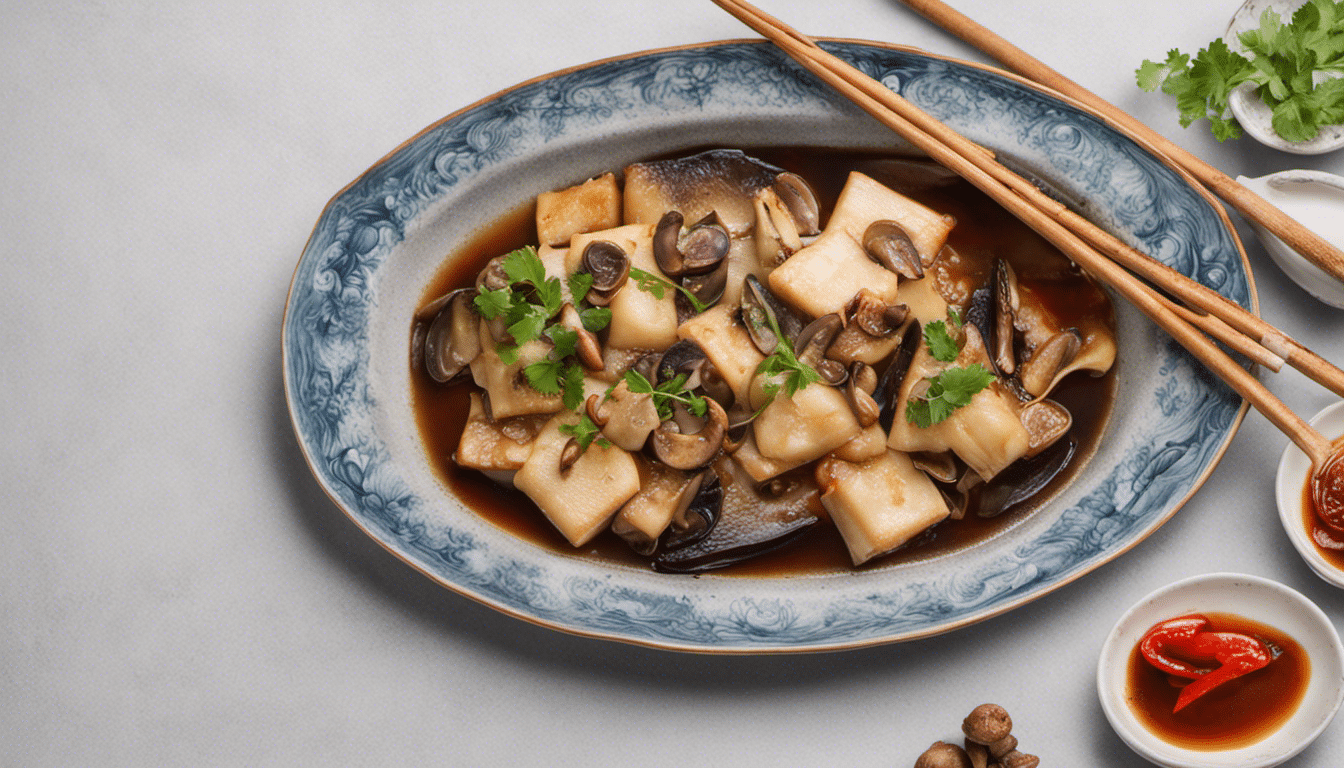 A delicious Braised Fish with Tofu Skin and Mushrooms meal