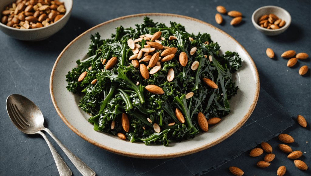 Braised Sea Kale with Toasted Almonds
