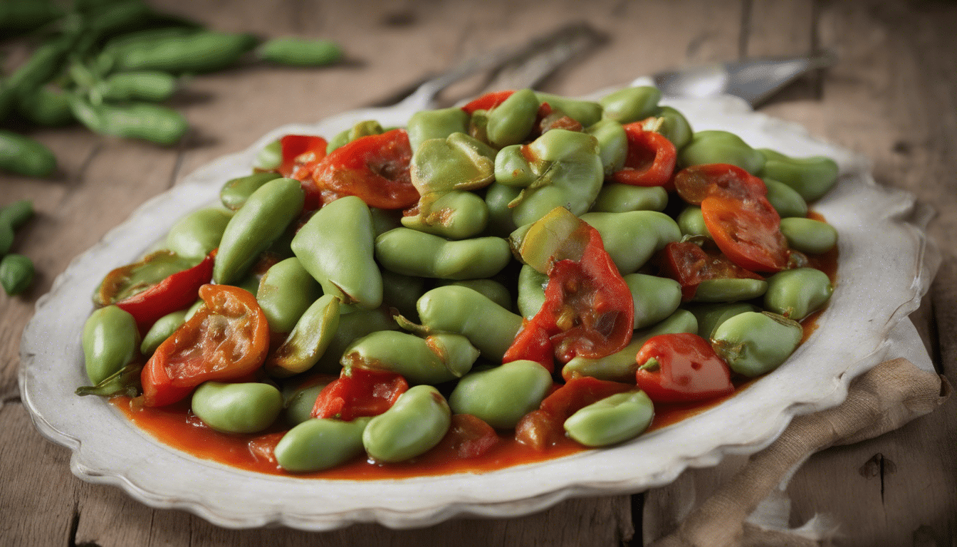 broad beans with tomatoes and roasted peppers