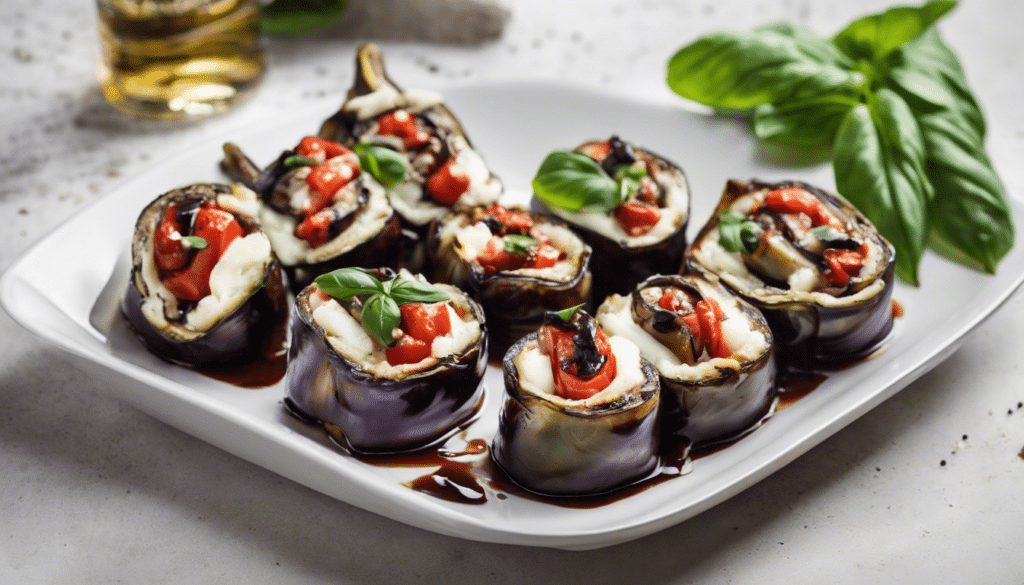 Caprese Stuffed Eggplant Rolls with Basil and Balsamic Reduction
