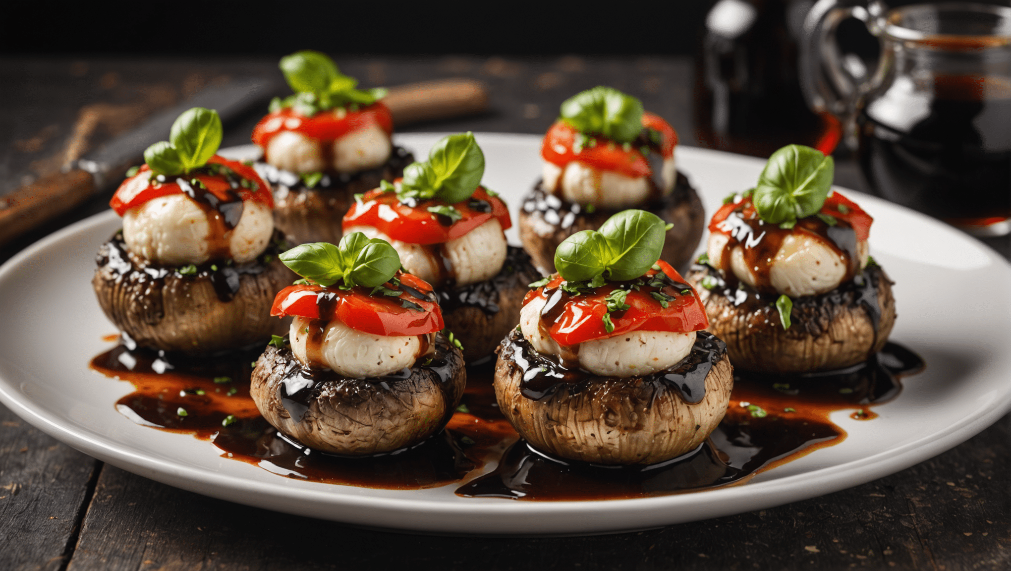 Caprese Stuffed Mushrooms with Balsamic Glaze