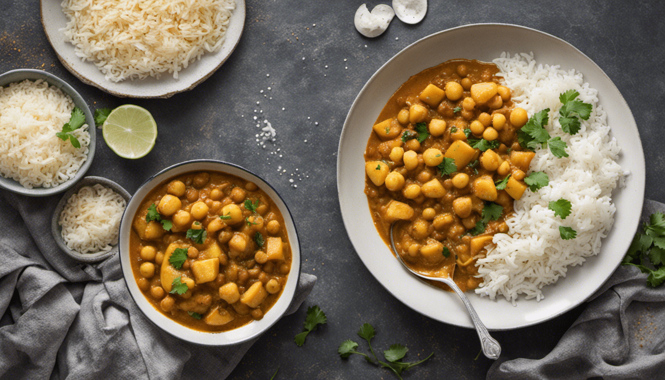 A bowl of Chickpea and Potato Curry with Basmati Rice