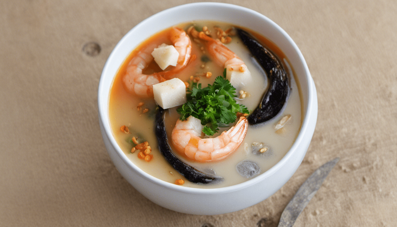 Clear Vegan Tofu, Shrimp and Young Coconut Seeds Soup