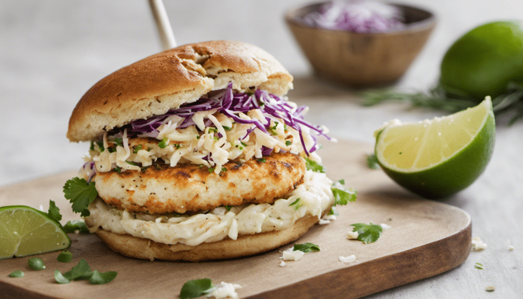 Coconut Lime Fish Burgers with Slaw