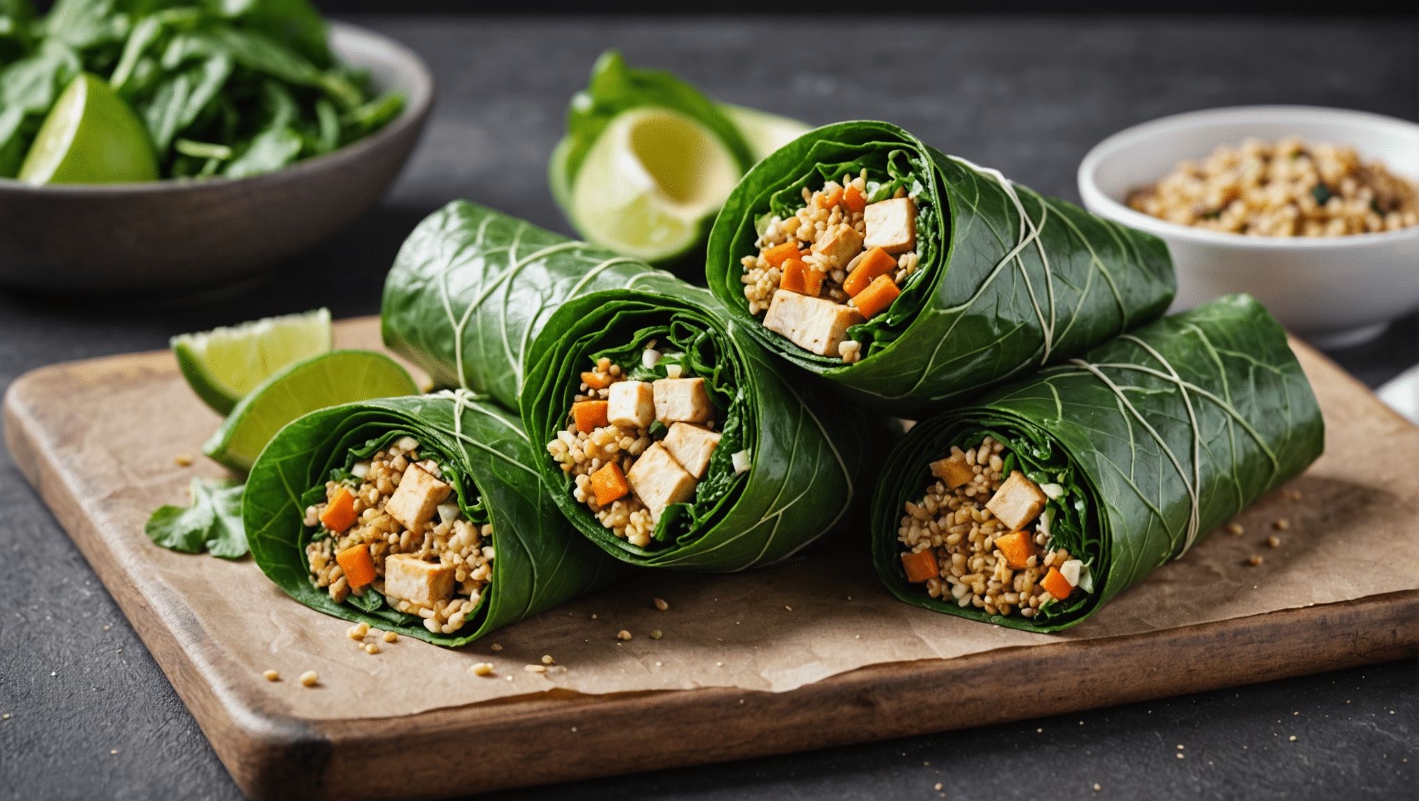 Collard Green Wraps with Tofu and Quinoa