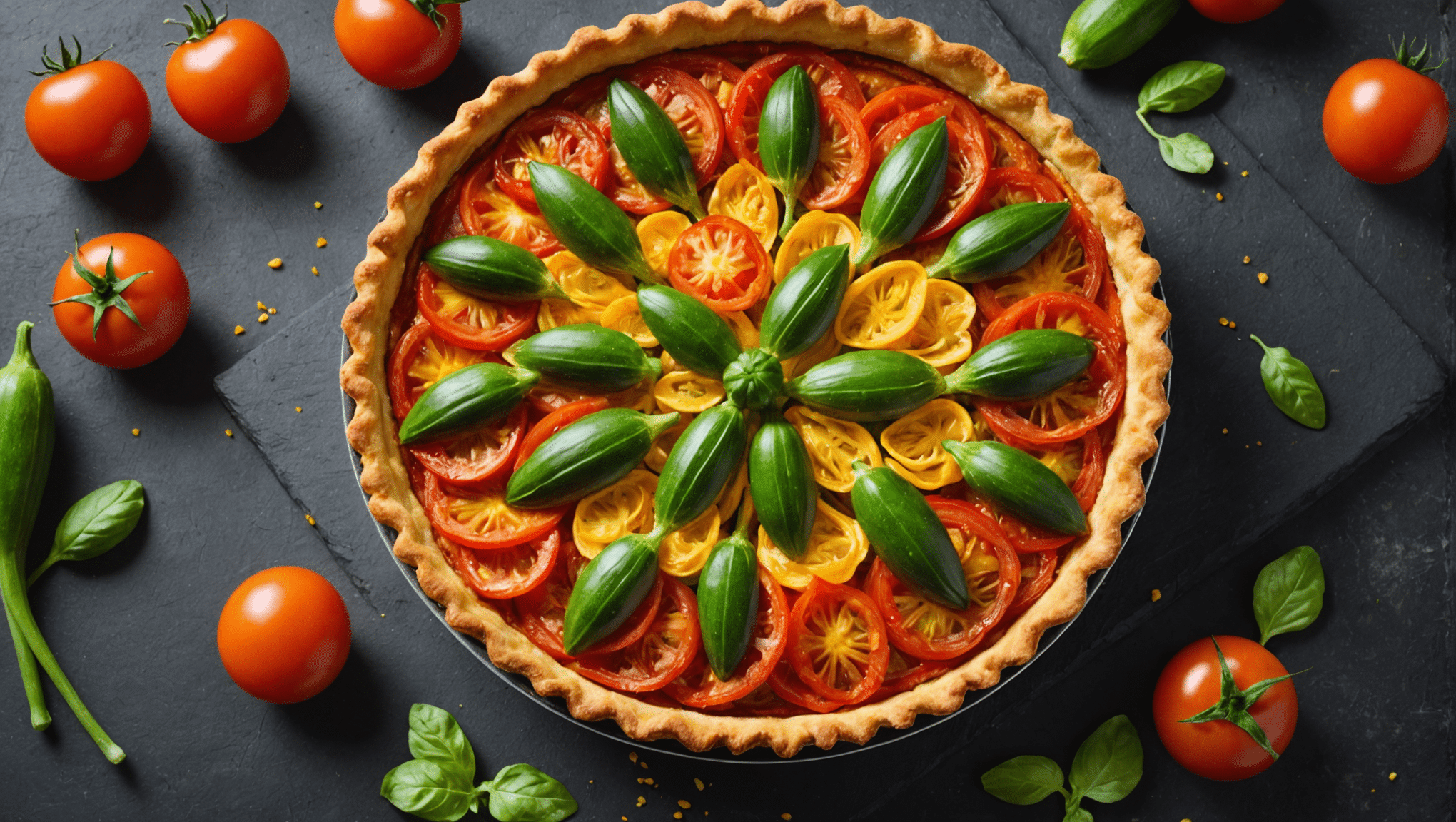 Courgette Flower and Tomato Tart