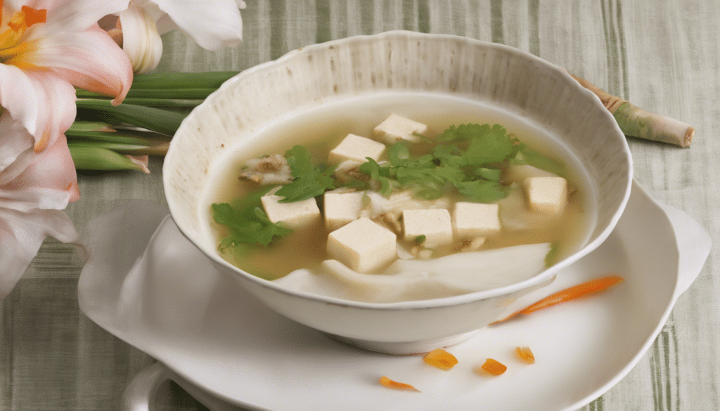 Daylily Soup with Ginger and Tofu