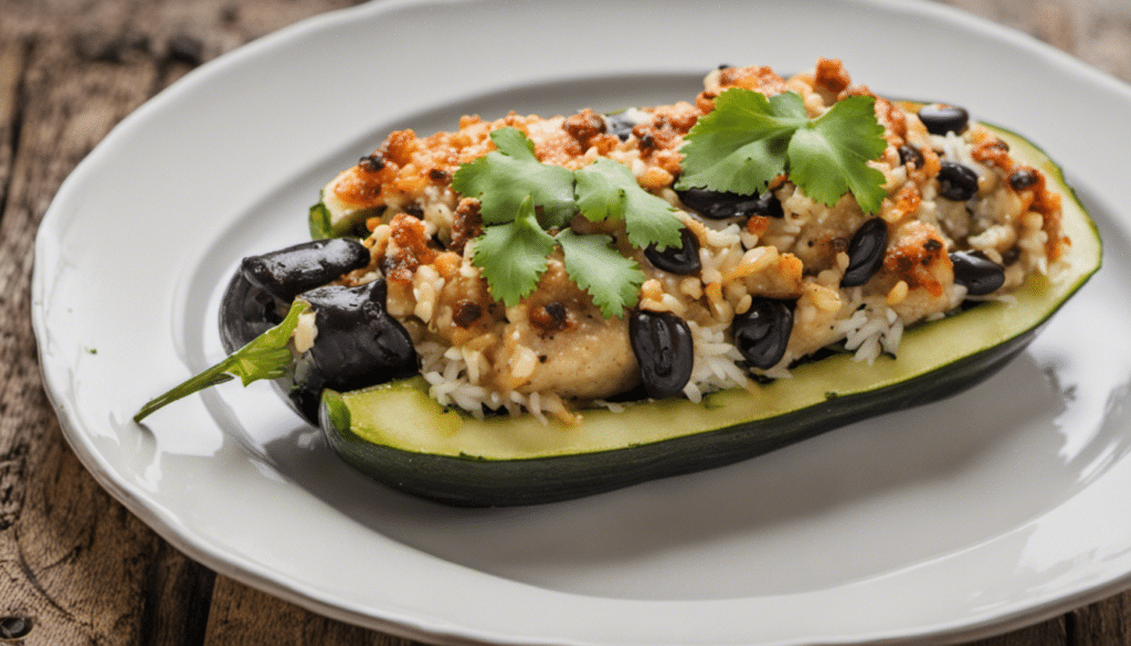 Fish and Rice Stuffed Zucchinis with Black Beans