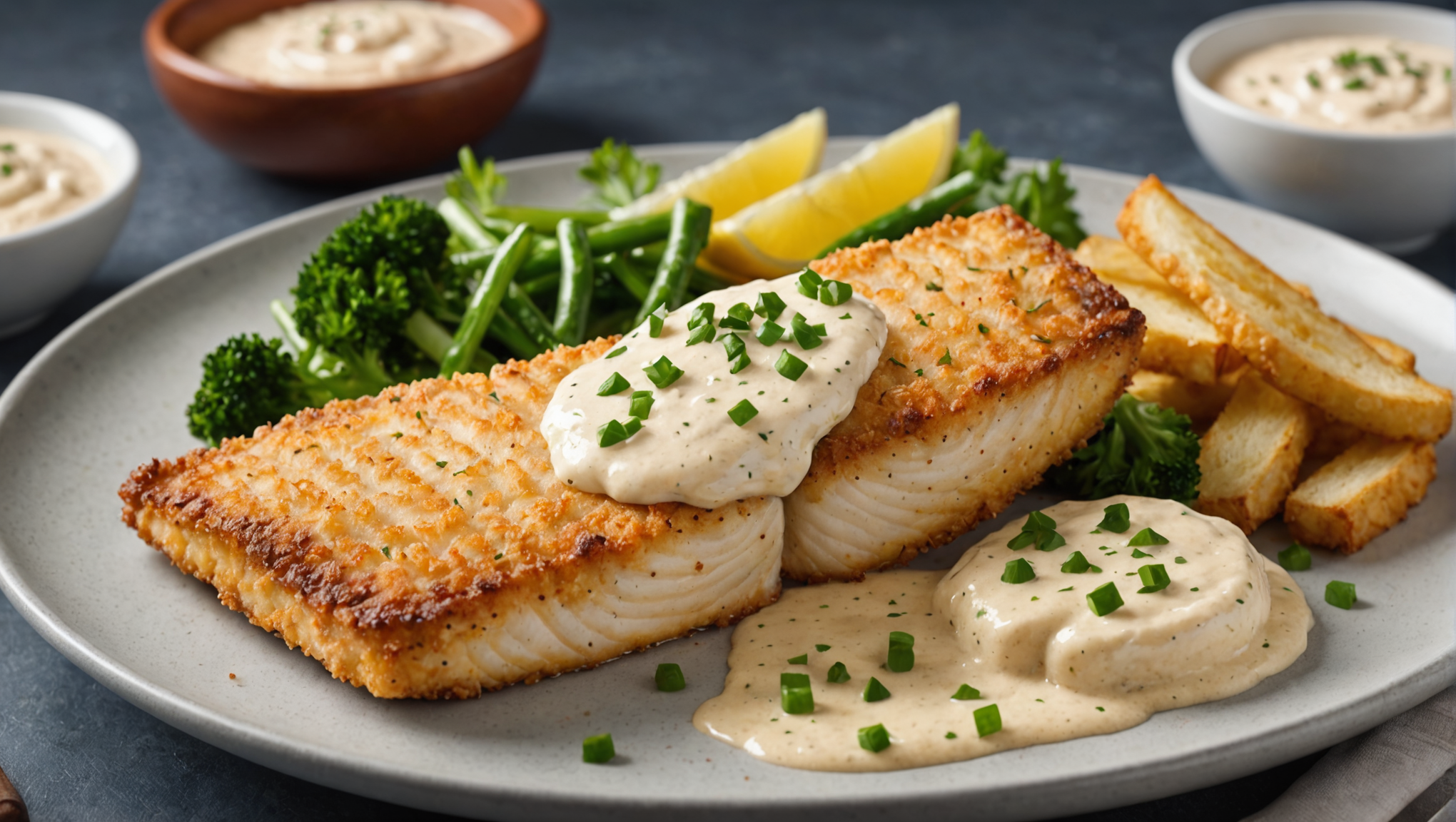 Fried Halibut with Spicy Tartar Sauce