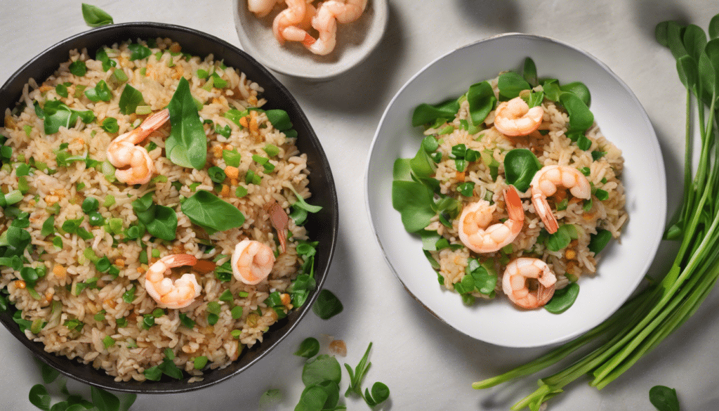 Fried Rice with Miner's Lettuce and Shrimp