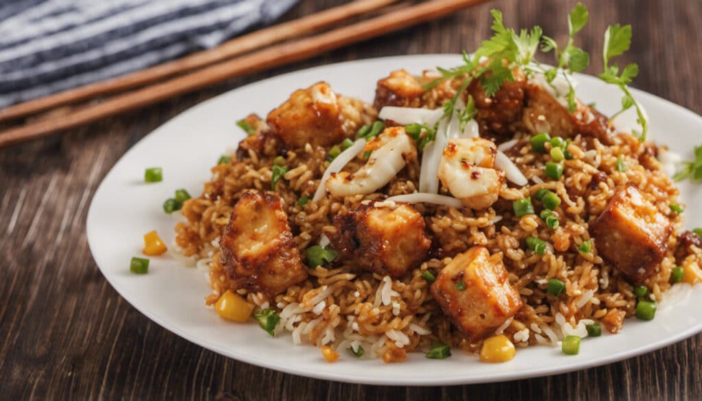 Fried Rice with Paneer and Manchurian Sauce