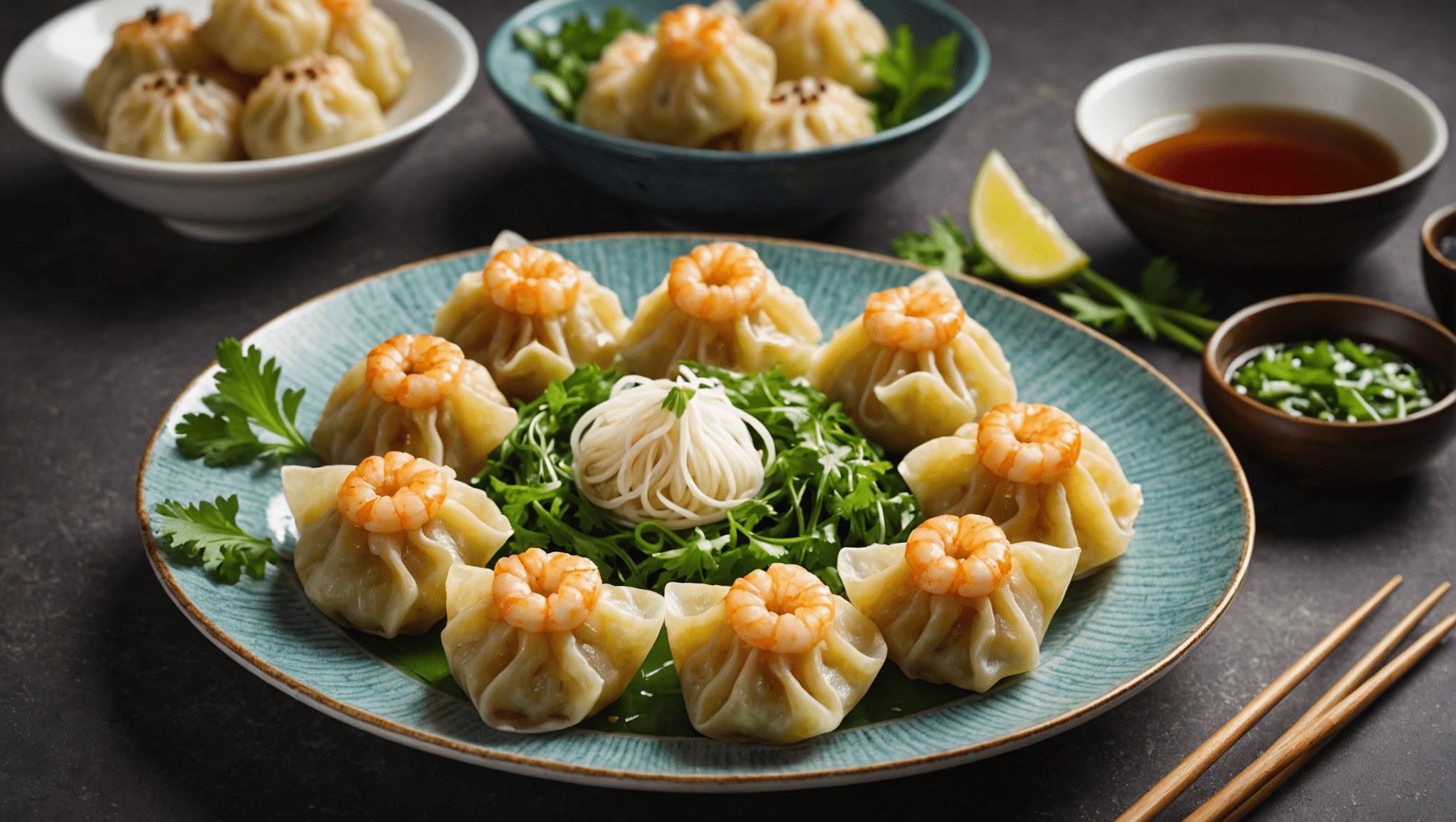 Garland Chrysanthemum and Shrimp Dumplings