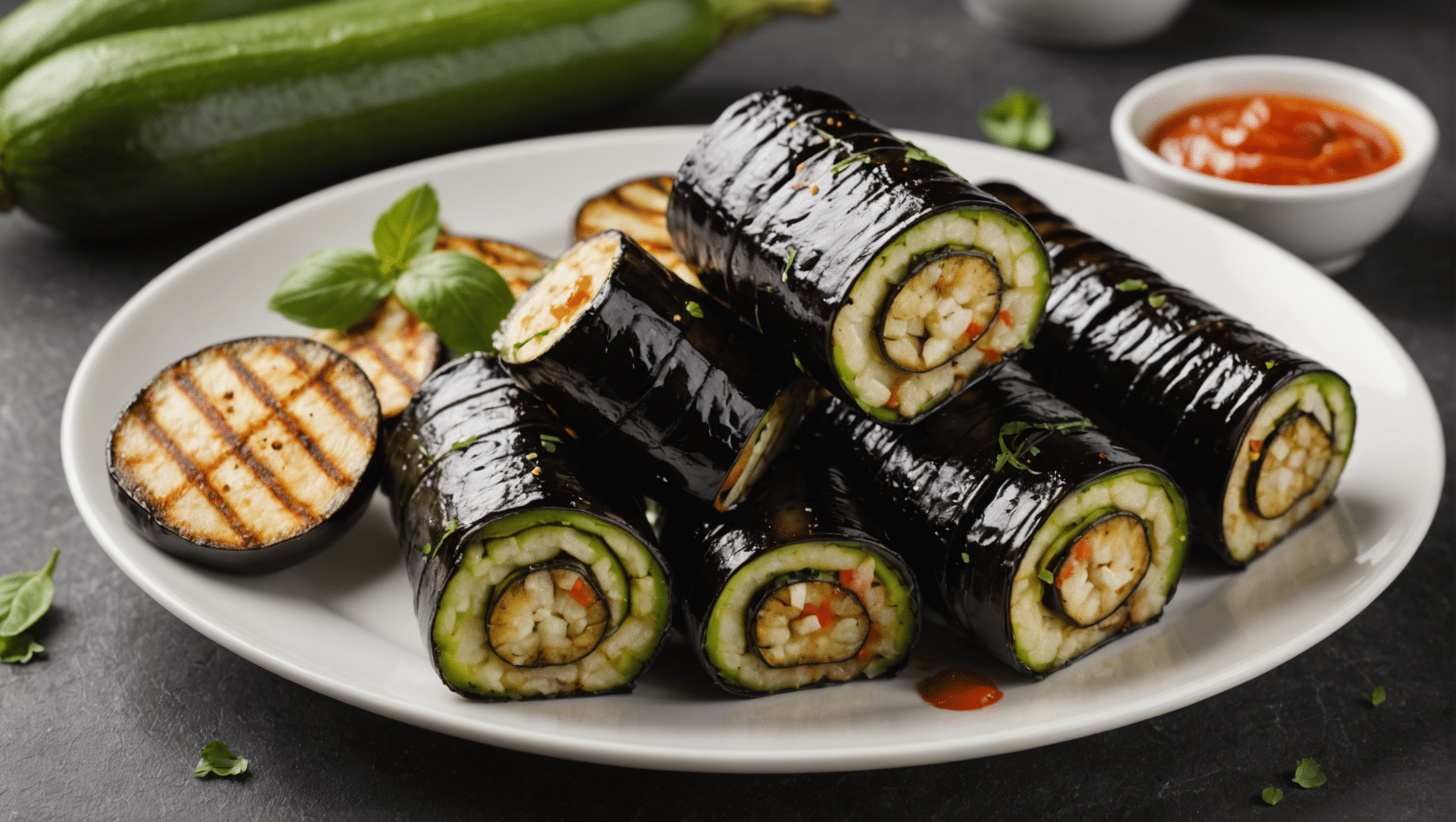 Grilled Eggplant and Zucchini Roll-Ups