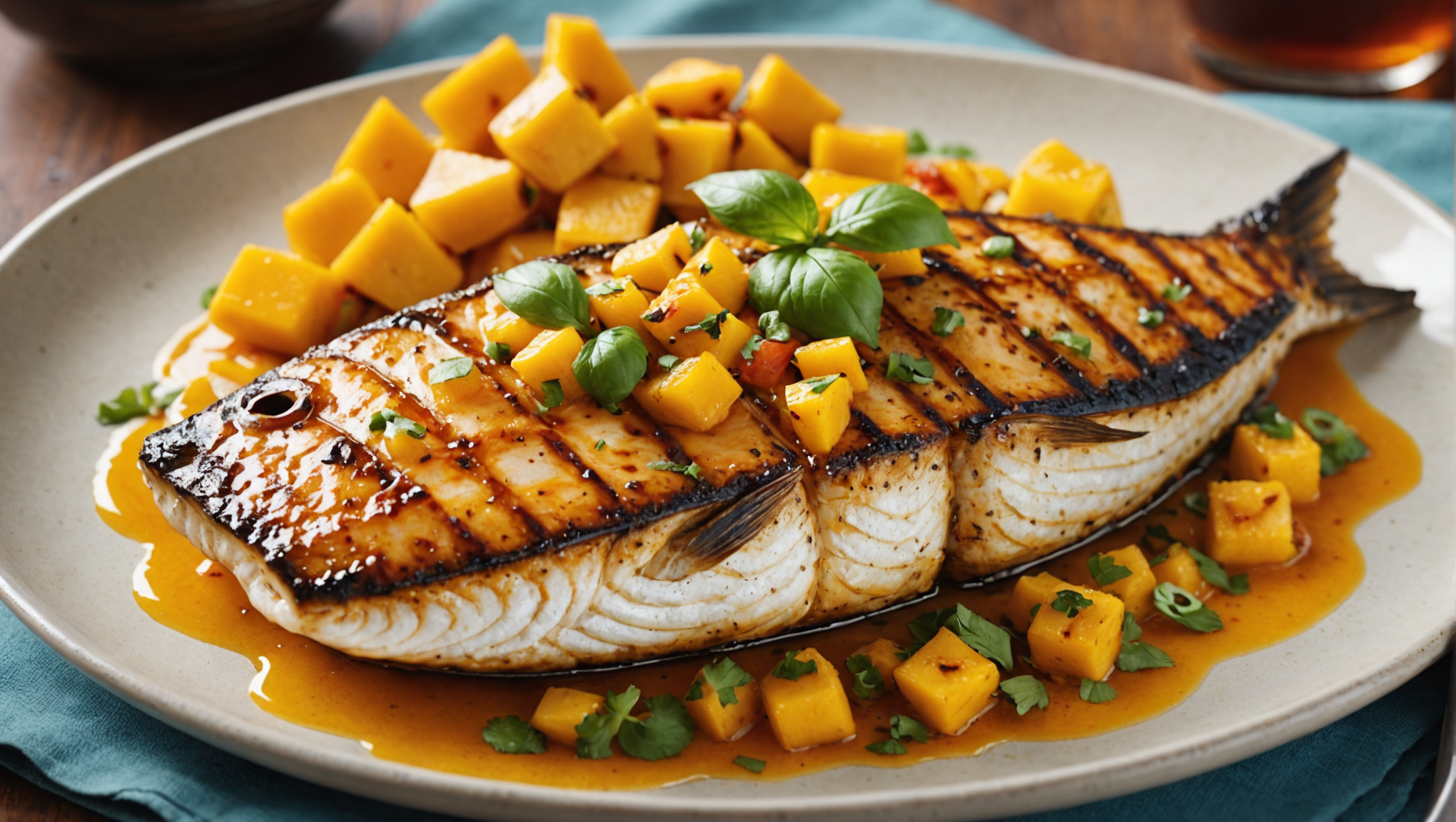 Grilled Fish with Mango Habanero Glaze