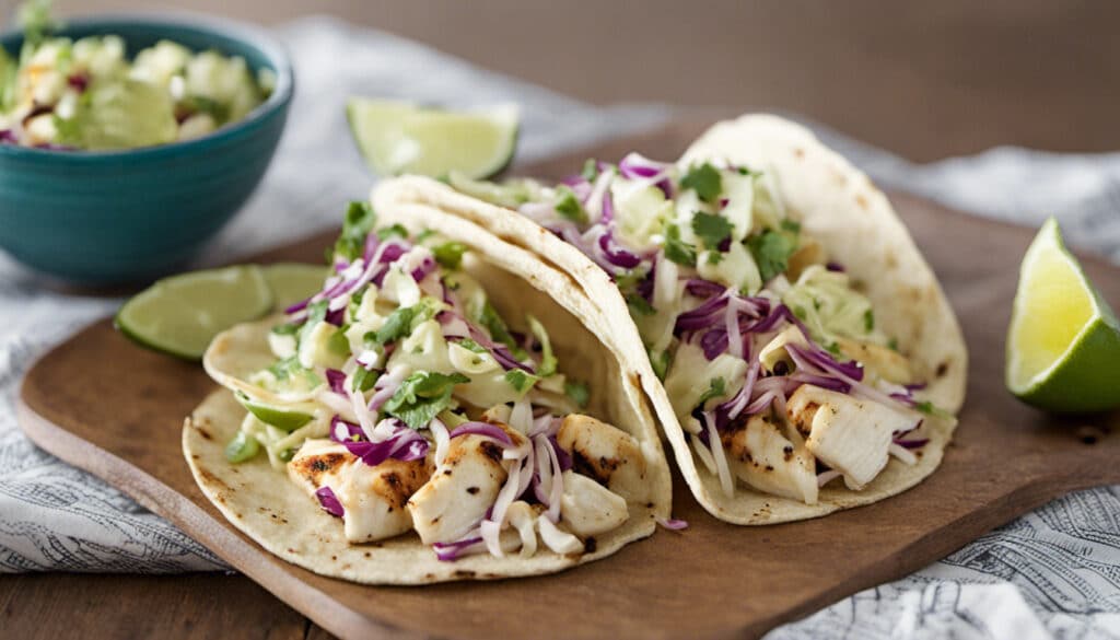 Grilled Halibut Tacos with Chipotle-Lime Slaw