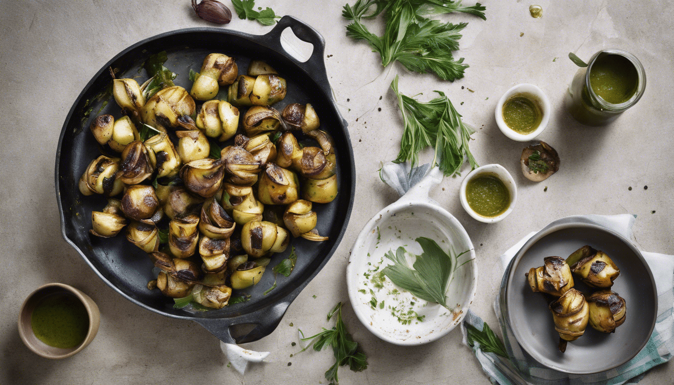 Grilled Jerusalem Artichokes with Green Olive Sauce