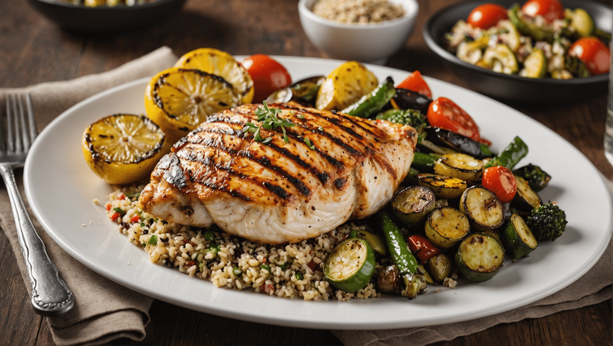 Grilled Lemon Pepper Chicken with Quinoa and Grilled Vegetables