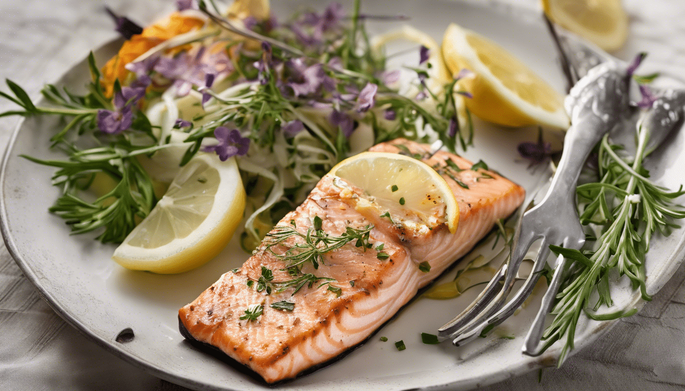 Grilled Salmon with Costmary and Lemon