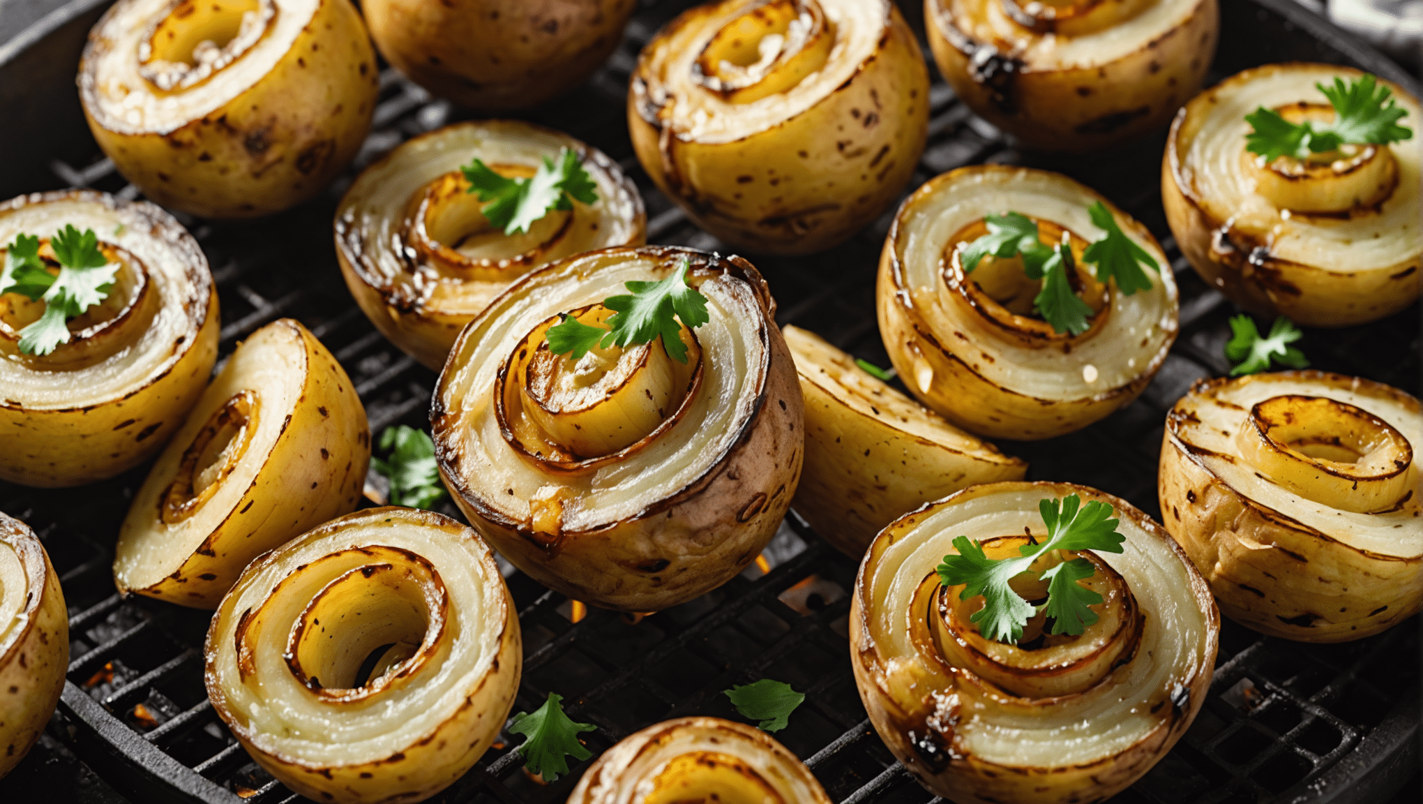Grilled potato onions dish