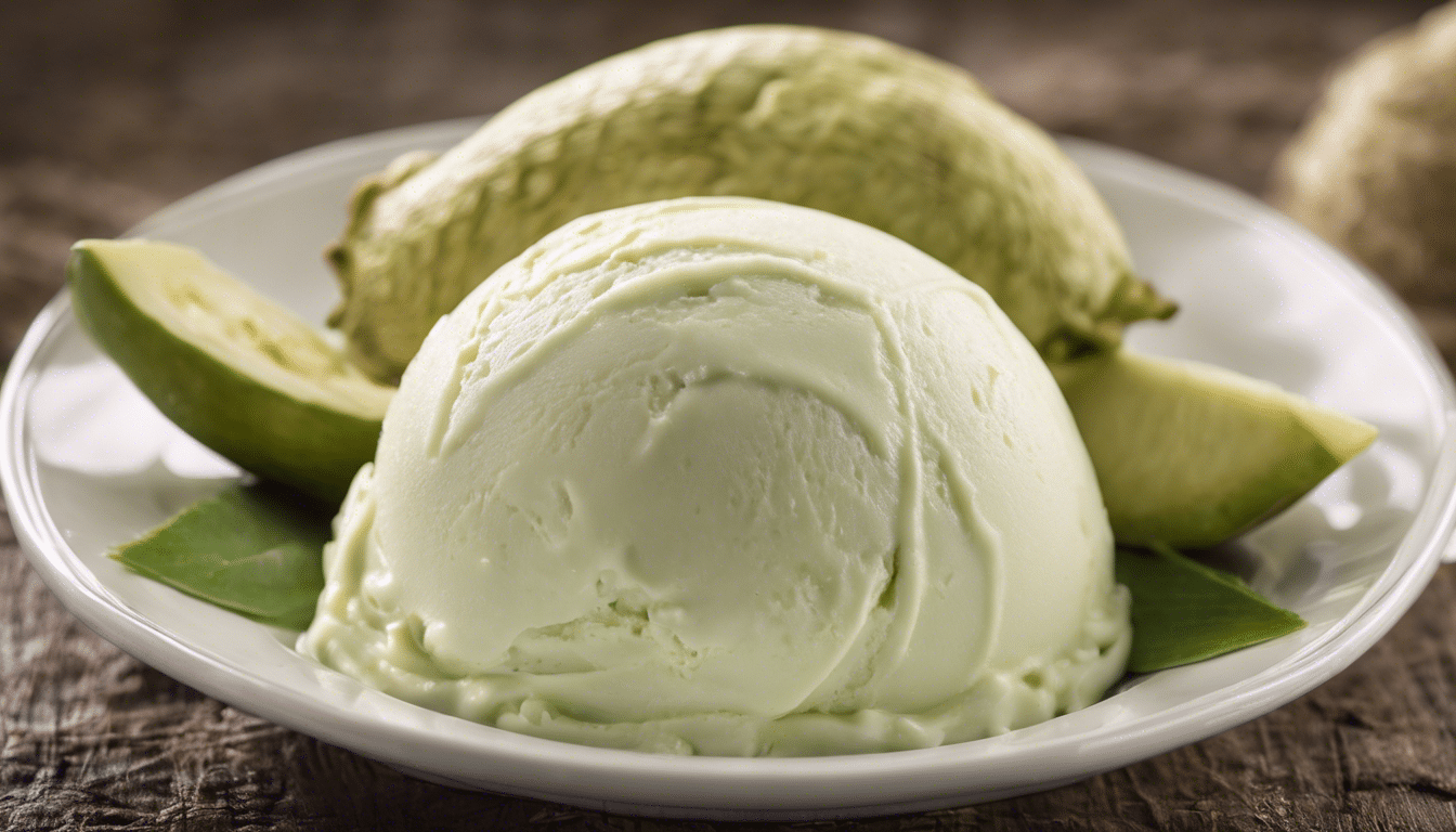 Homemade guyabano ice cream on wooden background