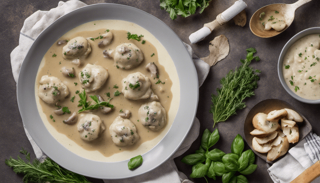 Herb Dumplings in Creamy Mushroom Sauce