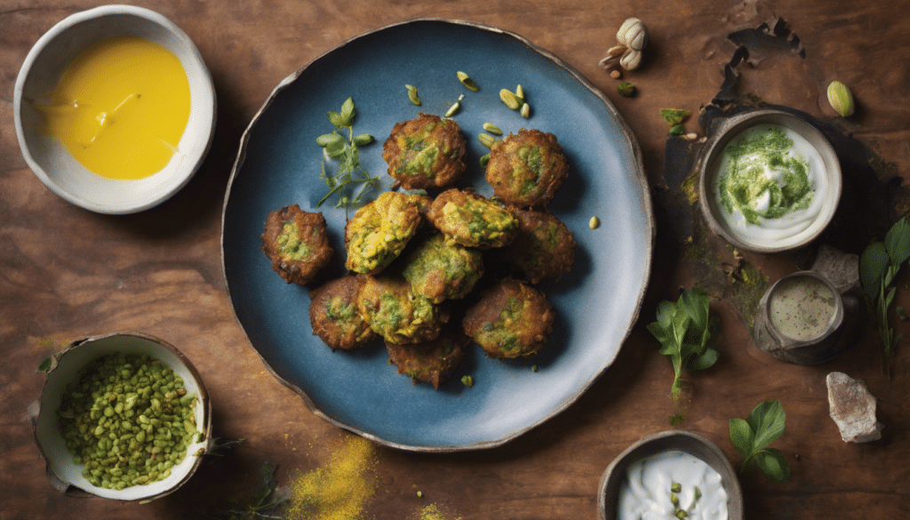 Herb and Pistachio Fritters with Saffron Yogurt