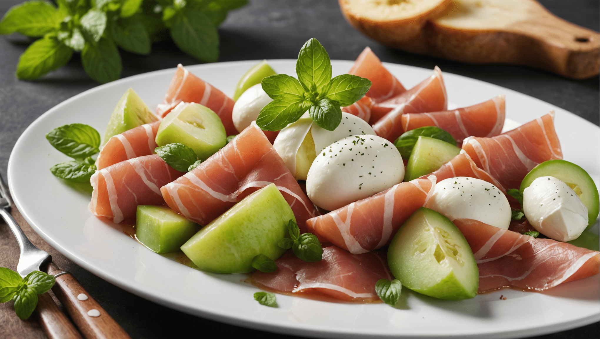 Honeydew and Prosciutto with Mint and Mozzarella