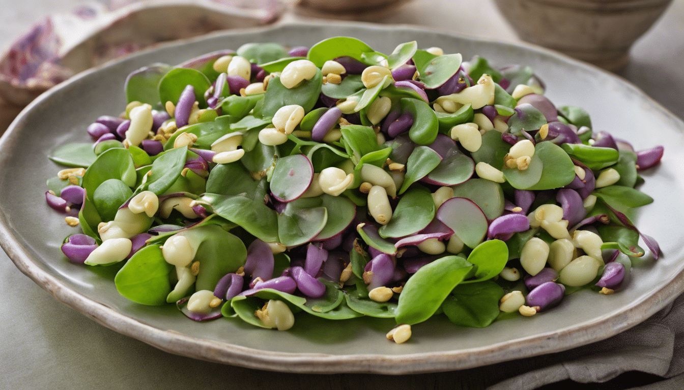 Hyacinth bean salad with colorful fruits and lemon dressing