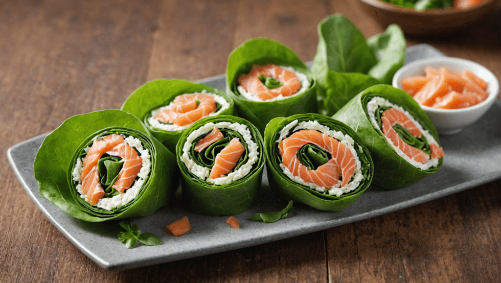 Lamb's lettuce and smoked salmon roll ups