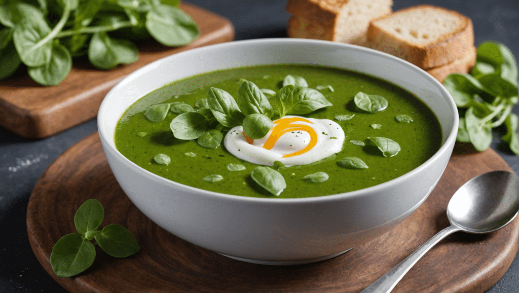 Lamb's lettuce soup with crème fraîche