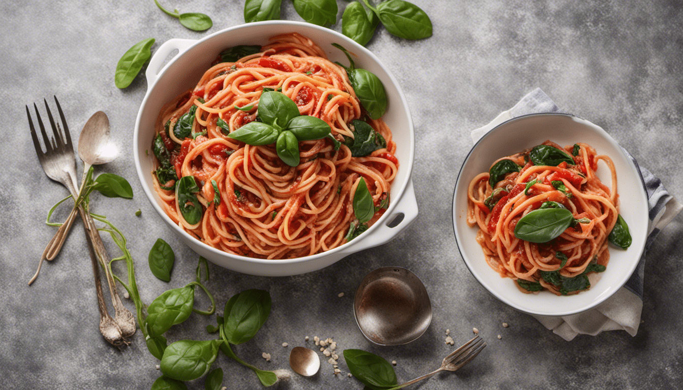 Malabar Spinach and Tomato Spaghetti