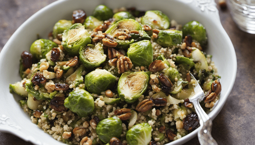 Maple-Roasted Brussels Sprout and Quinoa Salad with Apple Cider Vinaigrette and Toasted Walnuts