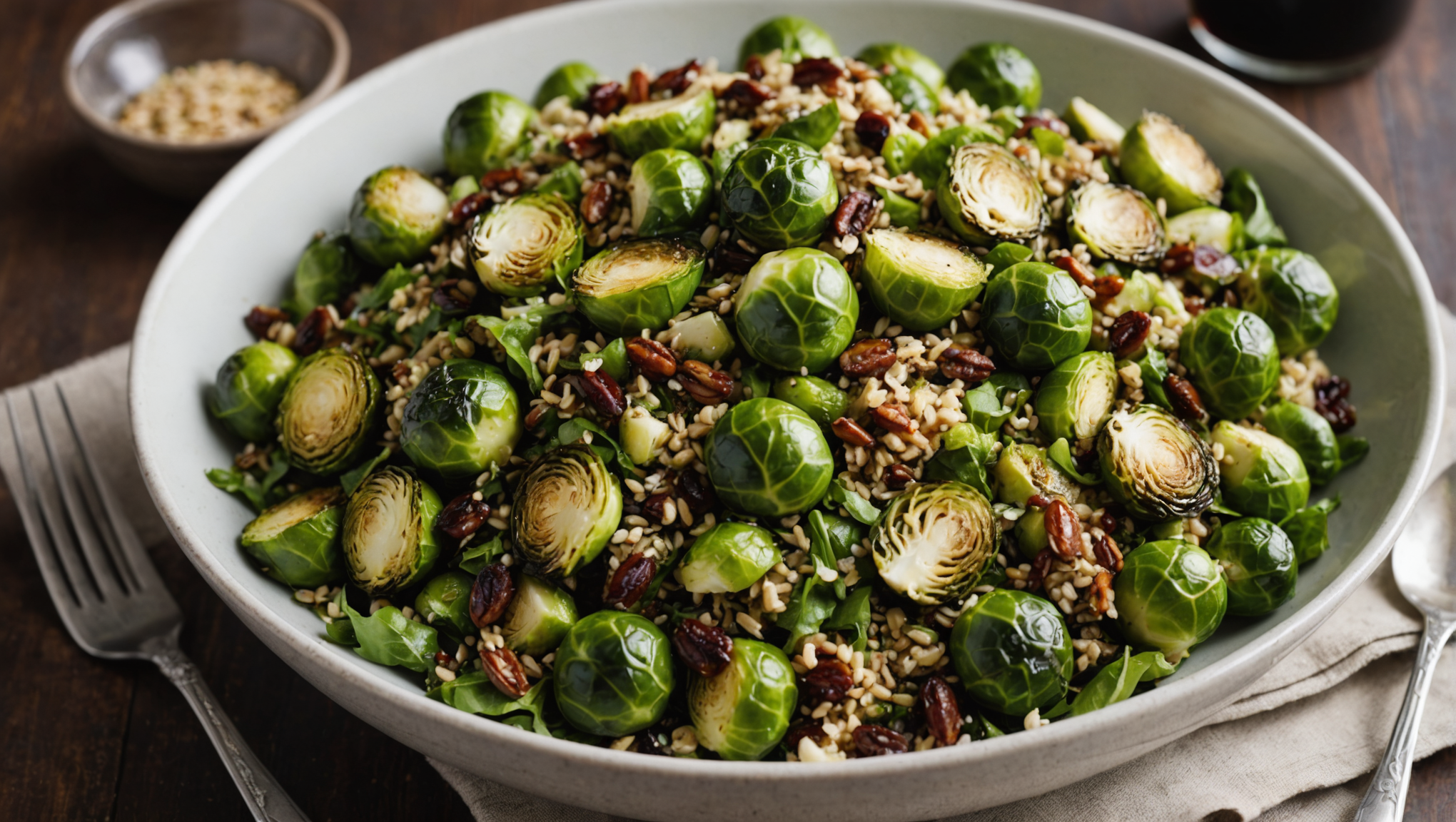 Maple-roasted Brussels Sprout and Quinoa Salad with Maple-Balsamic Dressing