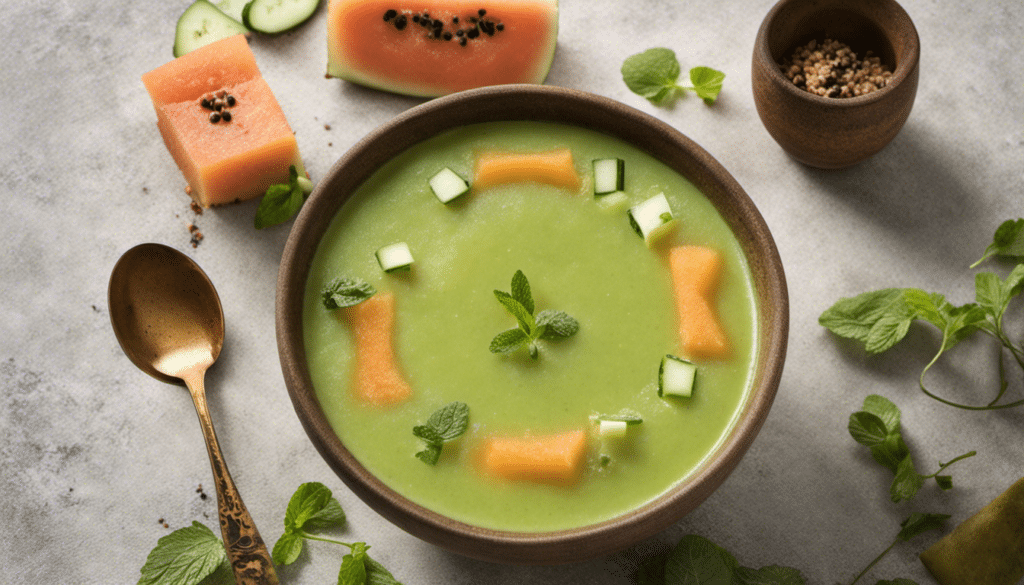 Melon and Cucumber Gazpacho with Mint and Aromatic Spices