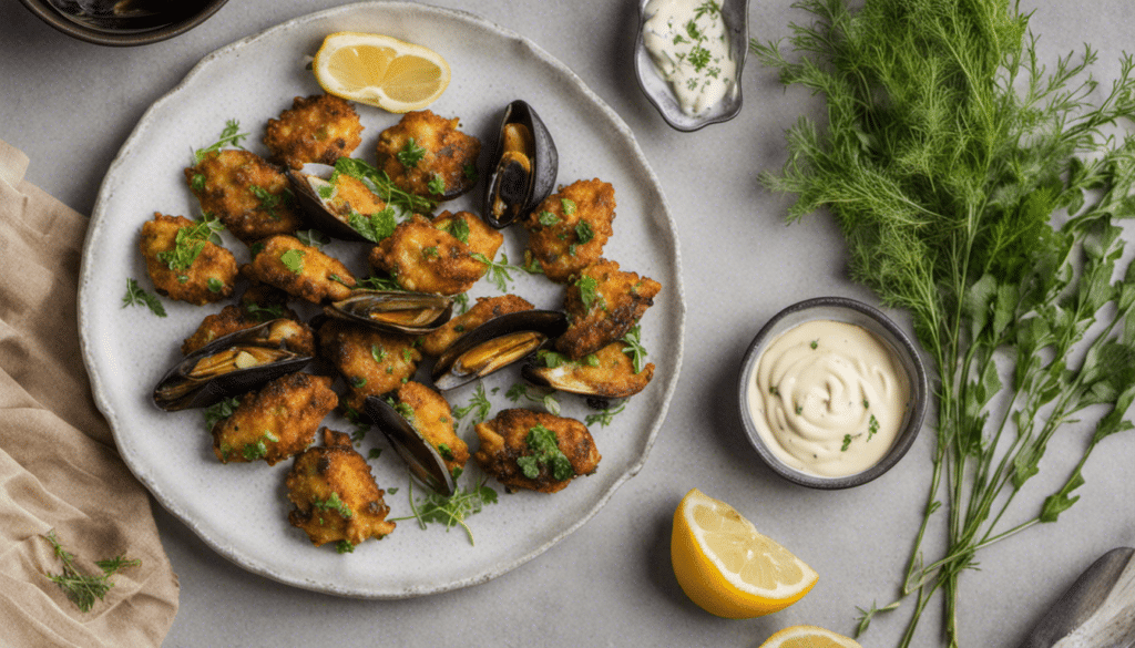 Mussel Fritters with Lemon Dill Aioli