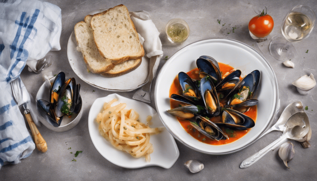 Mussels in Tomato, Garlic, and White Wine Sauce