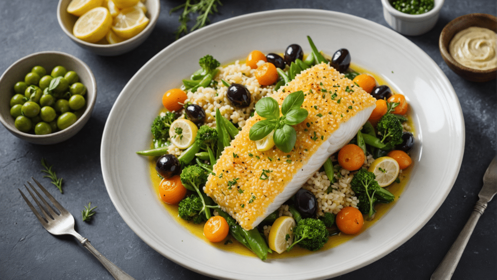 Papillote de cabillaud et légumes du printemps, quinoa aux herbes et ...