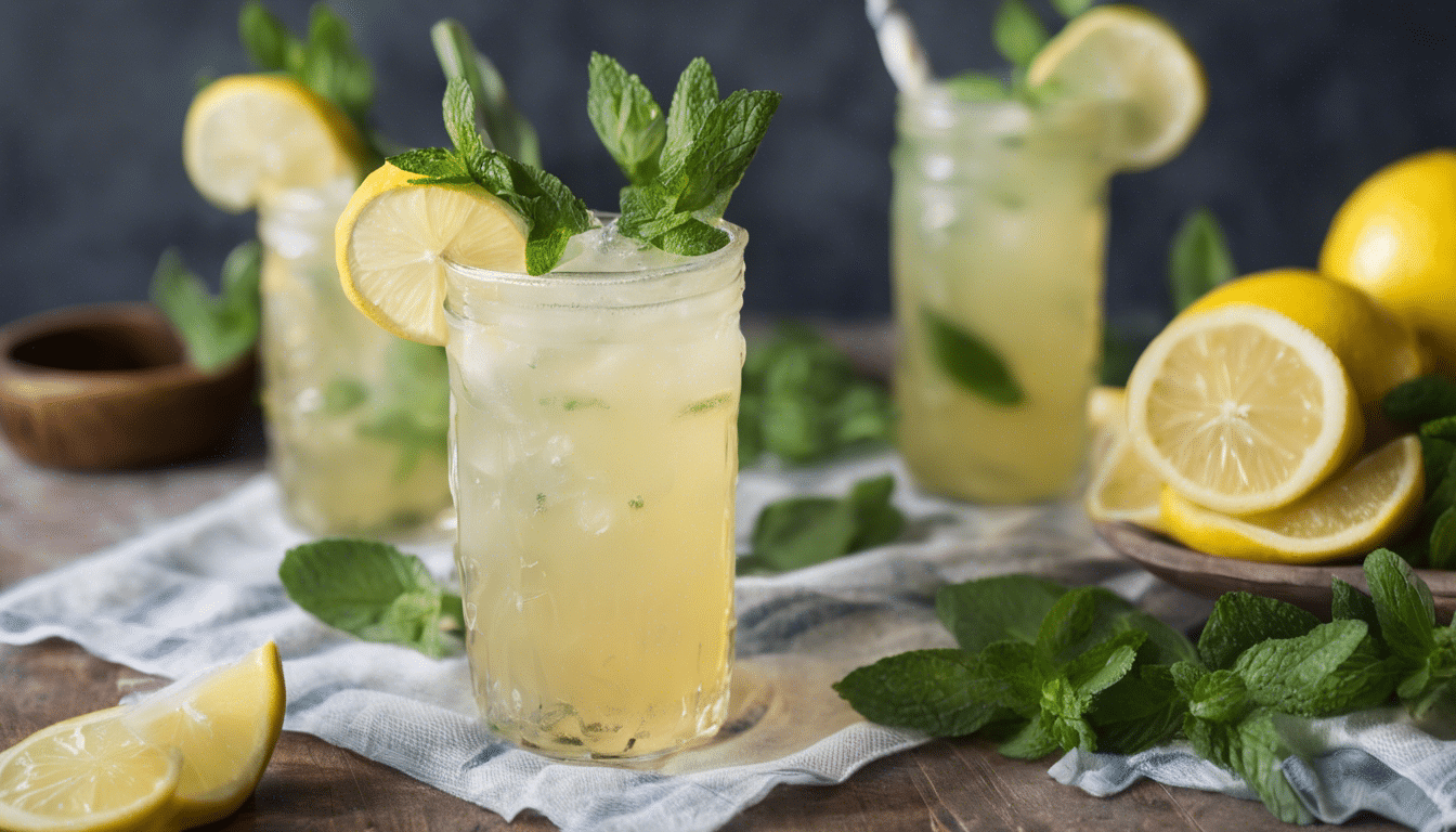 Photograph of Pennyroyal Honey Mint Lemonade in a tall, glass mug