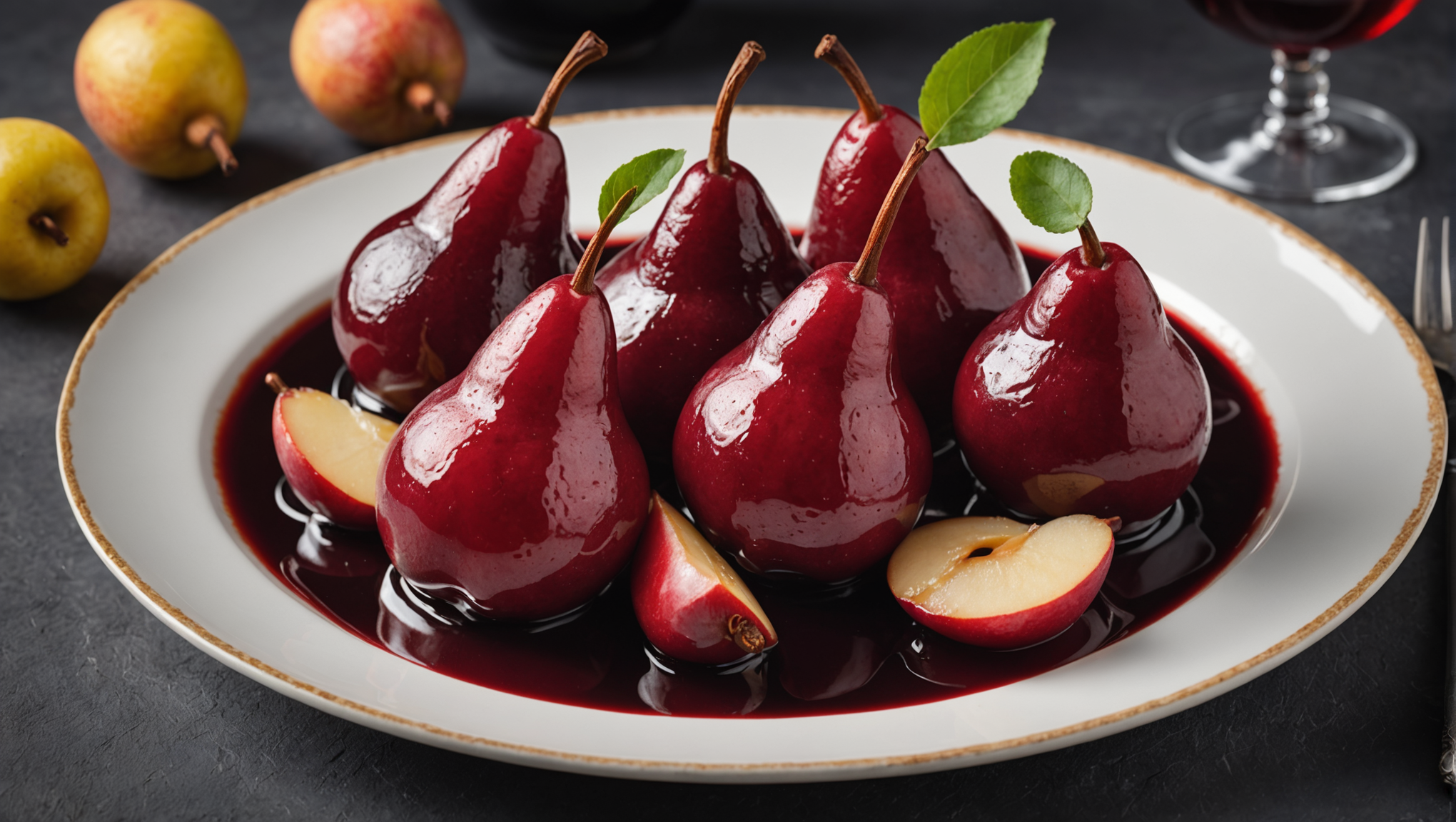 Poached Pears in Red Wine