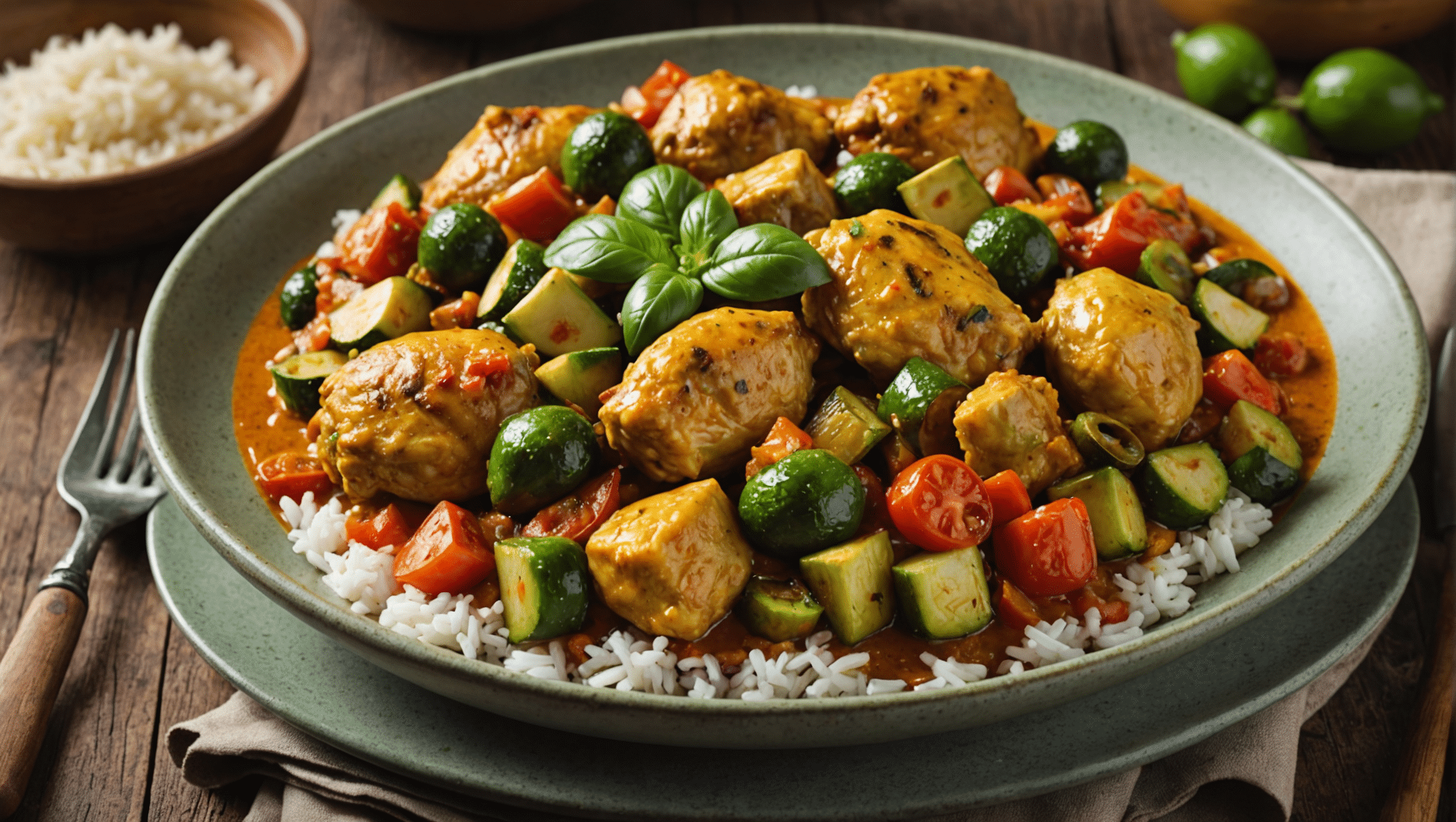 Pollo al curry con zucchine e pomodorini