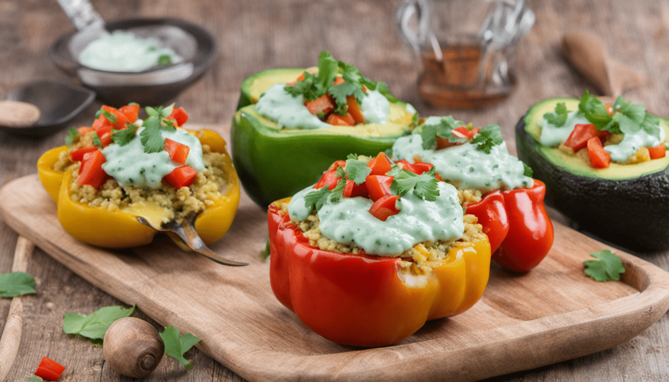 Quinoa Stuffed Bell Peppers with Avocado Crema
